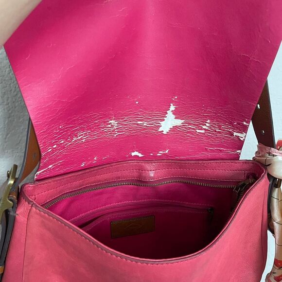 Fossil Red Pink Leather Harper Flap Crossbody Bag Shoulder Strap Purse - Picture 6 of 8